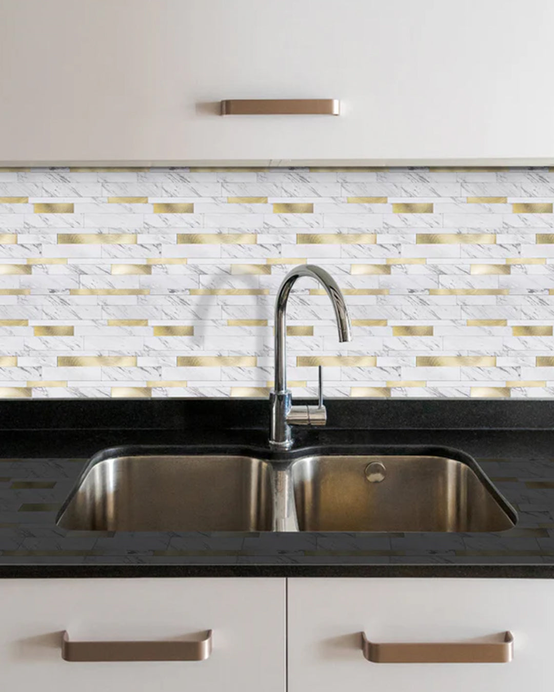 Carrelage mural en mosaïque carrelage mural auto-adhésif | Gold And White Mosaics WJS-3144
