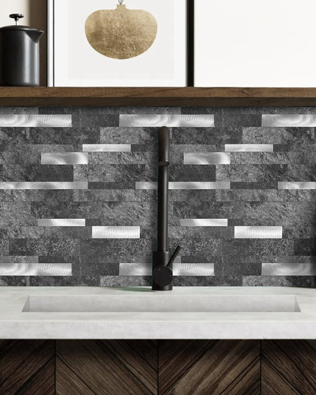 Carrelage mural en mosaïque carrelage mural auto-adhésif | Modern Grey-White Mosaics WJS-3166